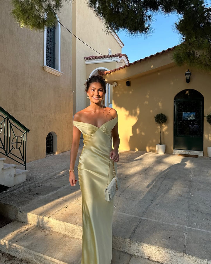 Dove - Strapless Satin Off-Shoulder Evening Dress