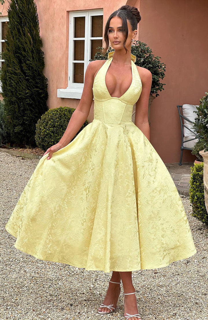 Niamh - Elegant Embroidered Deep V Sleeveless Dress