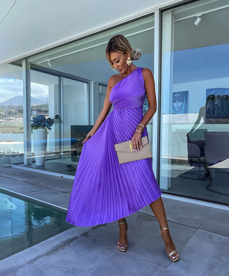 Celeste – Elegant One-Shoulder Midi Dress